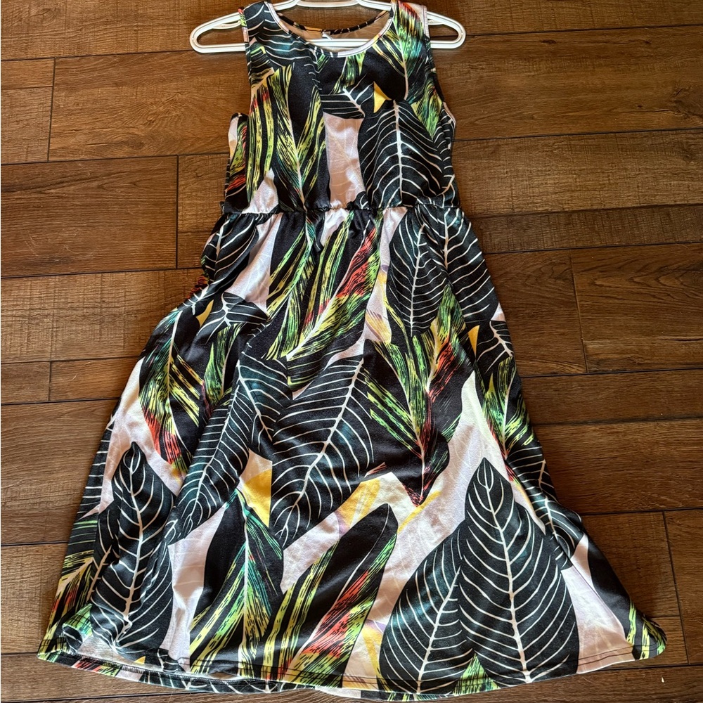 Amazon Essentials Green and Blue Sleeveless Crew Neck Sundress